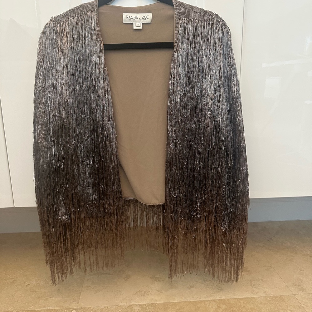 Rachel Zoe Shimmering Fringe Cardigan - Gold - Picture 5 of 9